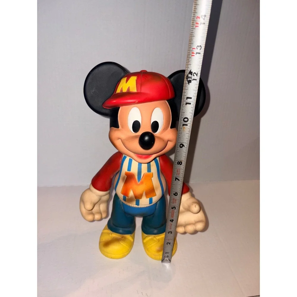Vintage Disney Mickey Mouse 12 Inch Vinyl Figure Baseball‎ Outfit Red Cap M Logo